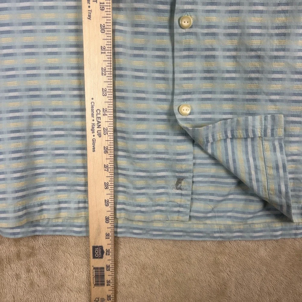 Tommy Bahama Mens XXL Blue Yellow Silk Cotton Textured Stripe Short Sleeve Shirt